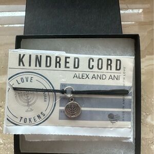 NWT Alex and Ani Black Cord Bracelet with Silver Menorah Charm
